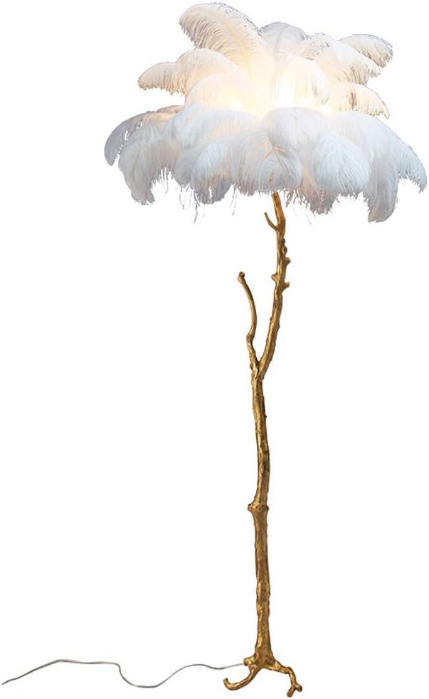 YNGW White feather Floor Lamps for Living Room Modern, Standing Lamp for Bedroom, LED Floor Light E27 5W*4, Copper, 800mm x 1800mm [Energy Class A]