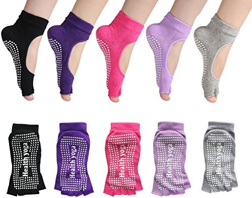 Calbeing with Grips Toe Non Slip Skid Socks for Yoga Pilates Barre Womens