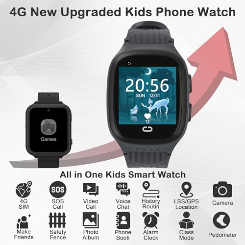AIWIEP Smart Watch GPS Tracker with Calling,sos,gps Tracker,voice Chat,camera, Kids Cell Phone Toys for Ages 5-7 Boys Age 3-12, for Kids, 4G