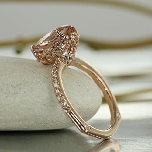 Love Flow-11X9 Morganite and VS Diamond in 14K Rose Gold O0val Morganite Engagement Ring Single Claw Prong Setting Euro Style Ring Shank
