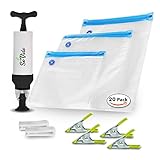 SoVide 20 Premium Sous Vide Airlock Vacuum Bags for Anova Cookers in 3 Sizes - BPA Free Reusable Easy Clean For Perfect Food - Hand Pump - 4 Holding Clips, 2 Sealing Clips & Cooking Guide