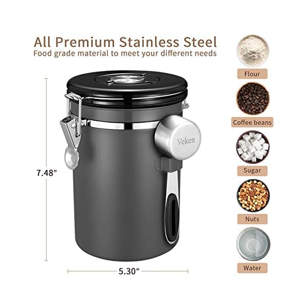 Veken Coffee Canister, Airtight Stainless Steel Kitchen Food Storage Container with Date Tracker