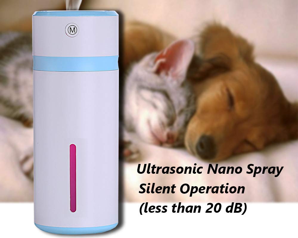 Steam humidifier 240ml, ultrasonic mini USB air humidifier evaporator mini portable portable humidifier, automatic off, bedroom office with led lights