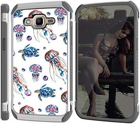 [J2 Prime] Case, CASECREATOR[TM] For Samsung Galaxy J2 Prime (Unlocked)~DSC HYBRID TPU Hard Case Silver White-Watercolor Jelly