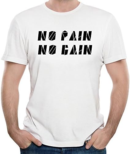 Moniz Men's Funny Gym Motivation No Pain No Gain Tshirts White XXL