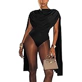 THLAI Sexy Jumpsuits for Women Cape Long Sleeve Bodysuit Top One Piece Club Night Out Outfits Bodycon Romper