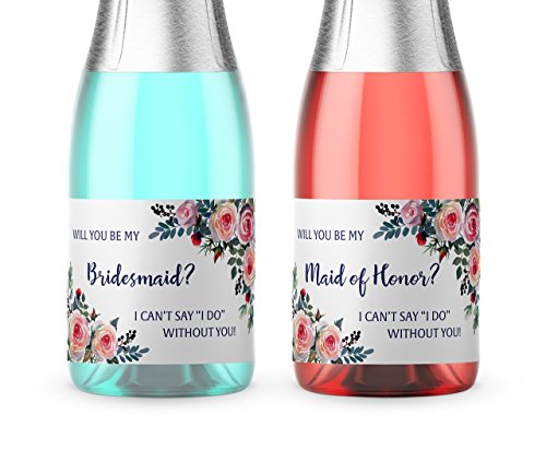 ● SET of 8 ● Bridesmaid Proposal - Bridesmaid Mini Champagne Labels - 6 Be My BRIDESMAID Labels + 1 MAID of HONOR + 1 MATRON of HONOR Label, Bridal Party Ask, 3.5” x 2” WEATHERPROOF Labels, M335-ASK-8 - Thumbnail 3