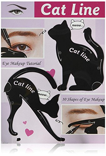 TailaiMei 2 Pcs Cat Eyeliner Stencils, Matte PVC Material Smoky Eyeshadow Applicators Template Plate, Cat Shape Eye liner & Eye Shadow Guide Template Tool