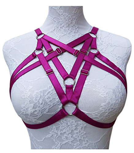 Jelinda Alluring Women Harness Bra Elastic Strappy Hollow Out Bra 5 Colors Available (Pueple)