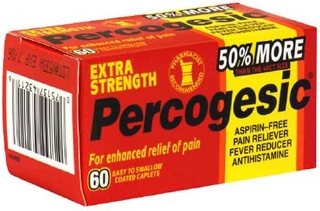 Percogesic Aspirin-Free Pain Reliever/Fever Reducer, Extra Strength, Easy to Swallow Coated Caplets, 60 coated caplets (Pack of 3)
