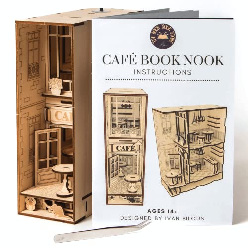 Cafe Book Nook Kit Bookshelf Insert Shelf Decor Accents Book Ends