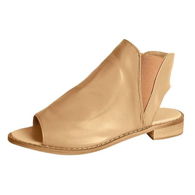 Ansenesna Sandalen Damen Sommer Leder Absatz? Peep Toe Hinten Geschlossen Vintage Römersandalen Outdoor Schuhe