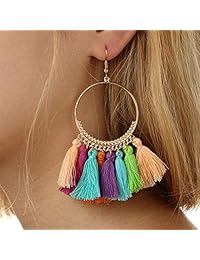 9 pares de pendientes de aro de borla para mujer, coloridos, con forma de abanico, pendientes de gota, para mujeres, niñas, uso diario, joyería de moda para San Valentín, cumpleaños, Navidad, regalos