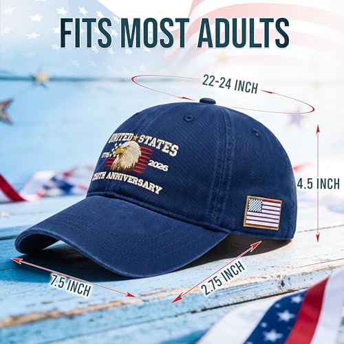 FLAGWIX 250th Anniversary USA Hat - Embroidered American Baseball Cap - Fathers Day 4th of July 250 Hat Gifts for Men Women