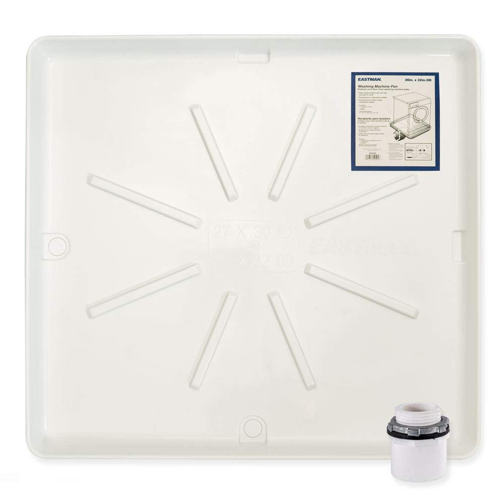 Photo 1 of Eastman Washing Machine Drain Pan, 30 Inch x 32 Inch OD, Plastic Tray, White, 52525