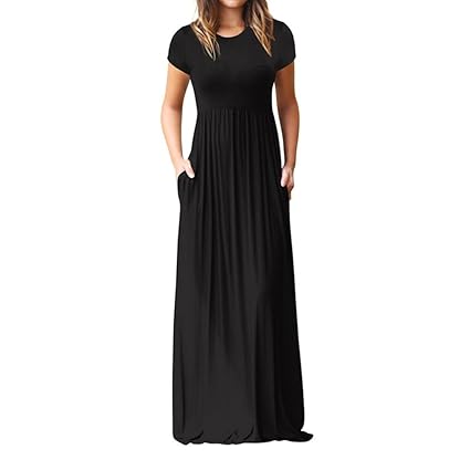 Hemlock Floor Length Long Dress Women Short Sleeves O Neck Boho Sundress Party Maxi Dress S Black