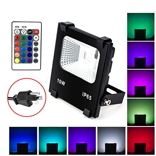 10W RGB LED Flood Lights, Waterproof Outdoor Color Changing LED Security Light With Remote Control, Dimmable Wall Washer Lights with US 3-Plug