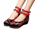 AvaCostume Chinese Plum Embroidery Rubber Sole Platform Wedge Sandals for Qipao Cheongsam