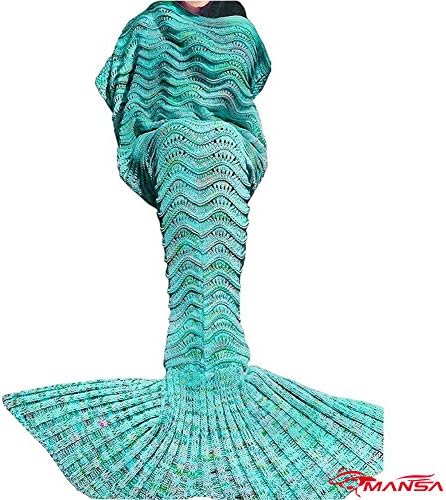 Mermaid Tail Blanket Knit Crochet and Mermaid Blanket for Adult,Sleeping Blanket (71"x35.5", Wave Mint Green)