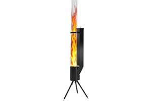 TELFAIR Black Wood Pellet Patio Heater -Outdoor Fire Pit- 58" Portable Outdoor Fireplace with Glass Tube for Backyard, Garden & Outside Restaurants