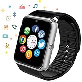Bluetooth Smart Watch with SIM Card Slot for IOS iPhone, Android Samsung HTC Sony LG Smartphones Silver-Black