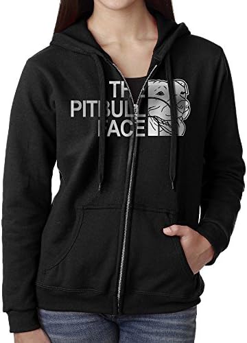 Funny Pitbull Women Casual Long Sleeve Hooded Zipper Hoodies Sweatshirt Coat With Fleece Winter Windproof Zipper Jacket Size L