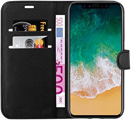 ShieldME Anti Radiation RFID iPhone X Premium Black Leather Flip Case Cover with Wallet Case, Stand Function & Credit Card Slots for iPhone X including EMF protection