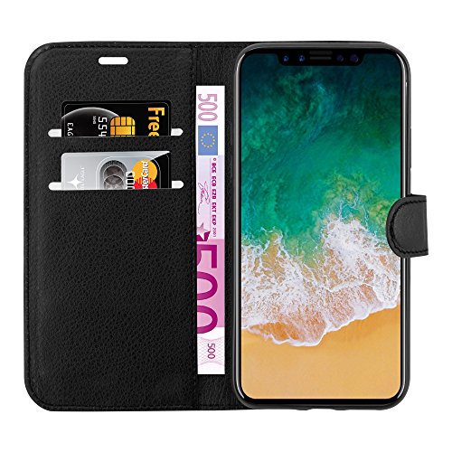 ShieldME Anti Radiation RFID iPhone X Premium Black Leather Flip Case Cover with Wallet Case, Stand Function & Credit Card Slots for iPhone X including EMF protection