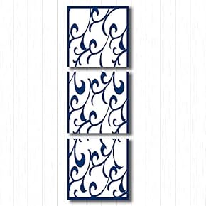 Canvas Wall Art Blue Flowers Pattern Painting Artwork for Home Prints Framed - 12"x12"x3 Panels