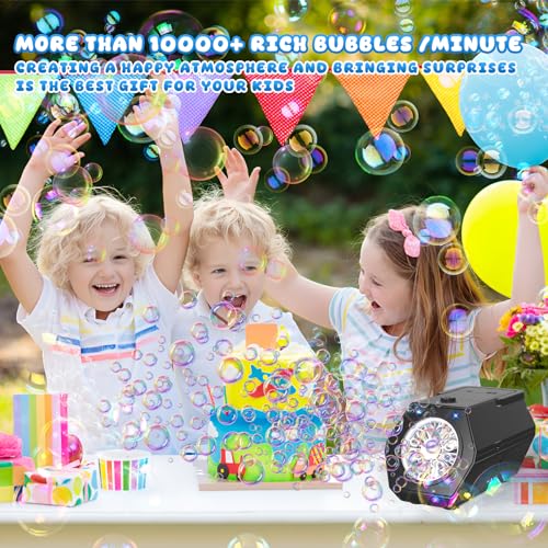Upgraded 20000+ Bubbles/Min Portable Bubble Machine with Bubble/Light Solution, Bubble Machine for Kids, Outdoor Gift for Wedding/Party