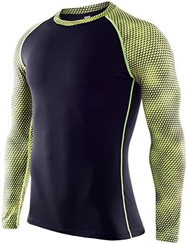 LNJLVI Mens Compression Baselayer Shirt Color Block Long Sleeve Top Sport Fast Dry T-Shirts