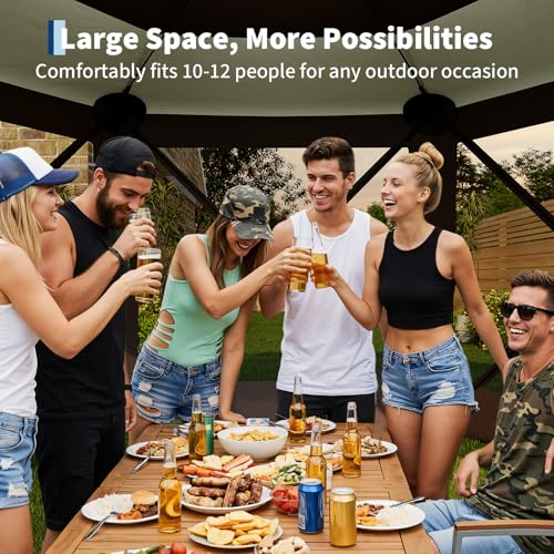11.5x11.5 ft Pop Up Gazebo Screen Tent with 6 Wind Panels - Instant Setup Outdoor Canopy for Backyard and Garden,Khaki