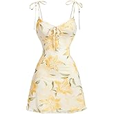 WDIRARA Women's Floral Print Tie Spaghetti Strap Cami Dress Boho Short Dress