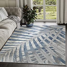 Abani 5'3" X 7'6" Blue Grey & Beige Floral Palm Leaf Pattern Area Rug Rugs - Nova Collection Modern Eclectic Style Accent Rug 512eJcFBY1L. SS280