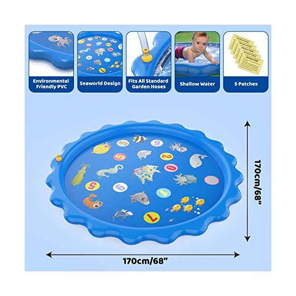 Toddlers-Toy-Splash-Pad-Sprinkler-Splash-Play-Mat-for-Toddlers-Inflatable-Outdoor-Party-Sprinkler-Pad-Wading-Pool-with-5-Patches-for-Kids-Age-2-Water-Toys-for-Summer-Outdoor-Garden-Beach-68 Toddler Toys - Splash Pad, Sprinkler & Splash Play Mat for Toddlers, Inflatable Outdoor Party Sprinkler Pad Wading Pool…