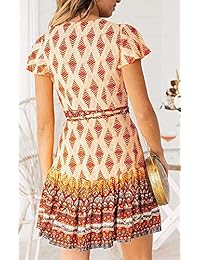 Bbalizko - Vestido para mujer, diseño floral, cuello en V, manga corta, vestido sexy