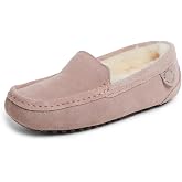 Dearfoams womens Fireside Mel Genuine Shearling Indoor/Outdoor Moccasin With Wide Widths Slipper, Dusty Pink, 9 US
