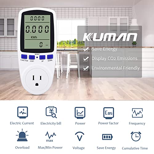 kuman KW47US Electricity Usage Monitor Plug Power Watt Voltage Amps