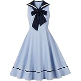 Women Nautical Sailor Collar Dress 50s Striped Vintage Cocktail Swing Dresses 1950s Audrey Hepburn Rockabilly Prom Dress