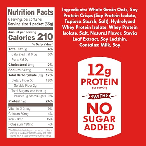 TRUVIA® SWEET MORNINGS™ ORIGINAL INSTANT ROLLED OAT OATMEAL PACKETS, 12 G PROTEIN, NO SUGAR ADDED (6 PACKETS)