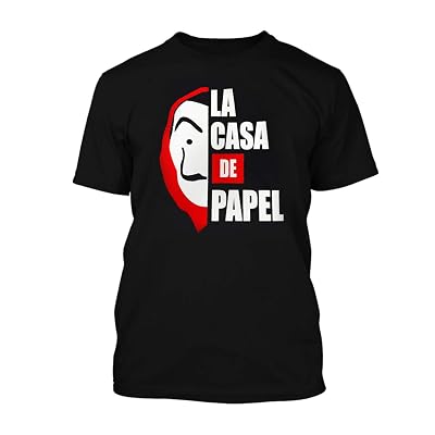 Adult Short Sleeve T-Shirt Black Printed with -La Casa De Papel Red,Wht