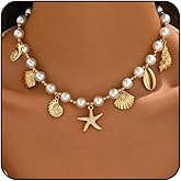 Seashell Necklace Beach Jewelry for Women Starfish Fish Necklace Boho Pearl Choker Sea Shell Necklaces for Women Beach Necklaces Summer Vacation Jewelry