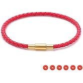 SEEDRILL Red Bracelets for Women Adjustable Charm Bracelet Braided Leather & 316L Stainless Steel with 18k Gold Plated Lucky Bracelets for Women, Red Pink Black String Bracelet Gifts for Women