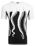 Coofandy Mens Octopus Short Sleeve Cotton T-Shirt Mens Print Tee Casual Shirts,Black,Medium
