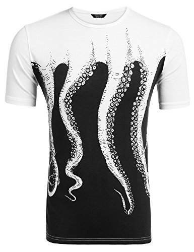 Coofandy Mens Octopus Short Sleeve Cotton T-Shirt Mens Print Tee Casual Shirts,Black,Medium