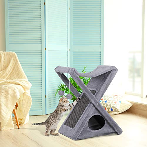 Pawhut-Katzenturm-Kratzbaum-Katzenbaum-mit-Hhle-und-Hngematte-Sisal-Plsch-Spanplatte-545-x-32-x-65-cm