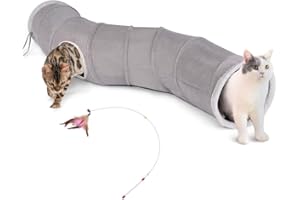 Ownpets Cat Tunnel,48” Long Collapsible Kitty Tunnel Cat Tube Oxford with Plush Ball & Feather Toy, Large Cat Play Tunnel for