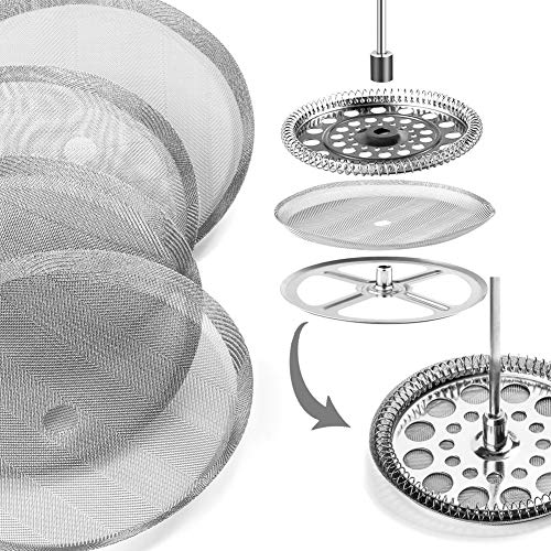 6 Pack French Press Replacement Filter Screen,Reusable Stainless Steel Mesh Filters for Universal 1000 ml / 34 oz / 8 cup French Press Coffee Makers - Thumbnail 3