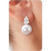 KRFY 1 Pairs Pearl Earrings, 925 Sterling Silver Post, Drop Pearl Dangle Earrings for Women Trendy, cz Studs Earrings for Women, 16K Gold Plated/Silver