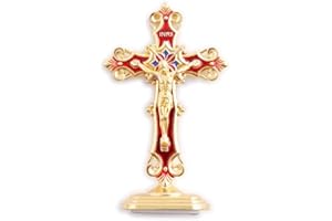 Jesus Crucifix Car Dashboard Christian Enamel Ornaments, for Home Office Desk Decor Cross Protection Car Accessories(Golden R